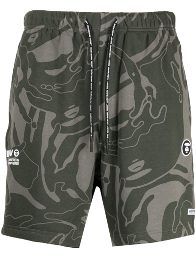 Aape By A Bathing Ape Swirl-print Drawstring Track Shorts In Green