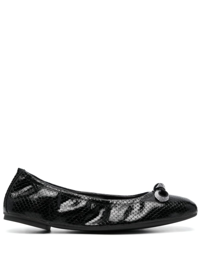 Stuart Weitzman Bow Python-print Ballerina Shoes In Black