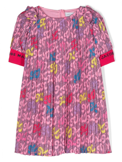 Marc Jacobs Kids' Monogram-print Pleated Minidress In Pink