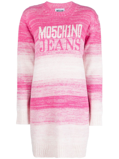 Moschino Jeans Logo-intarsia Wool-blend Jumper In Pink