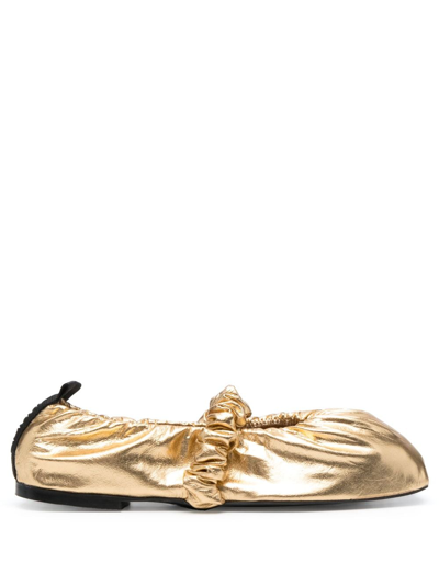 Ganni Soft Square Toe Ballerina Flat In Gold