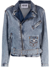 MOSCHINO JEANS CRYSTAL-EMBELLISHED DENIM BIKER JACKET