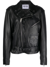 MOSCHINO JEANS PEACE-SIGN LEATHER BIKER JACKET
