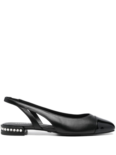 Stuart Weitzman Crystal Slingback 皮质芭蕾平底鞋 In Black