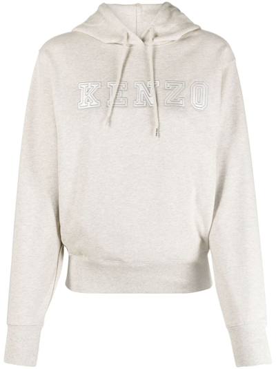 Kenzo Logo-embroidered Fleece Hoodie In Grey