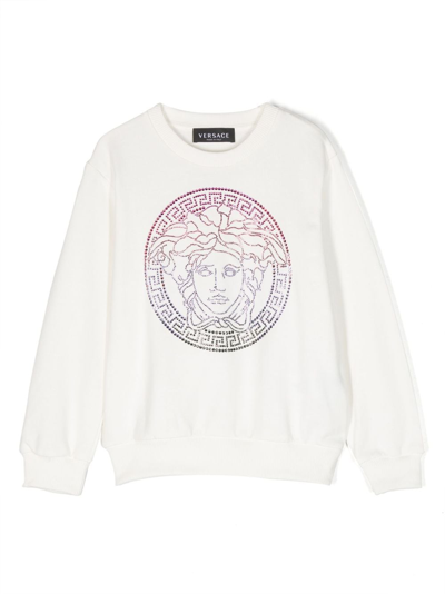 Versace Kids' Medusa Head-motif Rhinestone-embellished Jumper In White