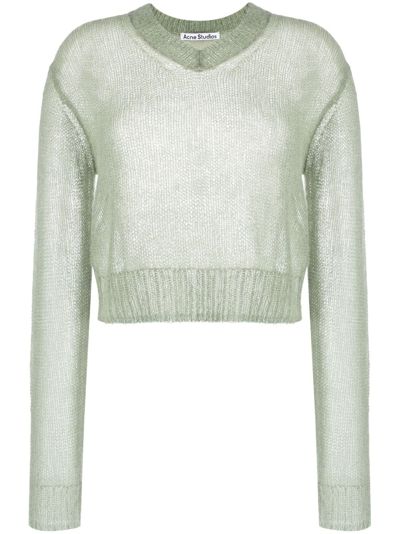 Acne Studios V-neck Open-knit Sweater In Sage_green