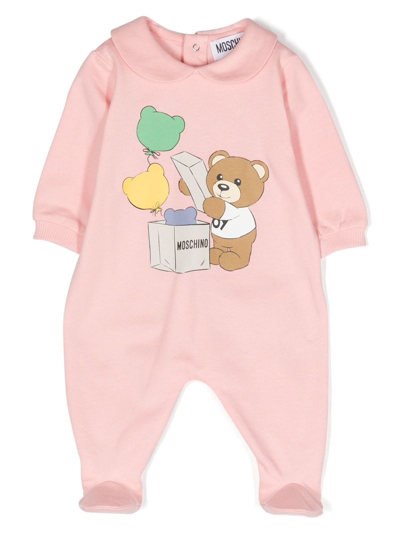 Moschino Babies' Leo Teddy-print Cotton Pajamas In Pink