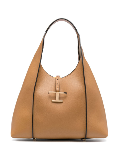Tod's T Timeless Leather Tote Bag In Beige