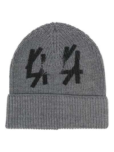 44 Label Group Logo-print Ribbed-knit Beanie In Grey