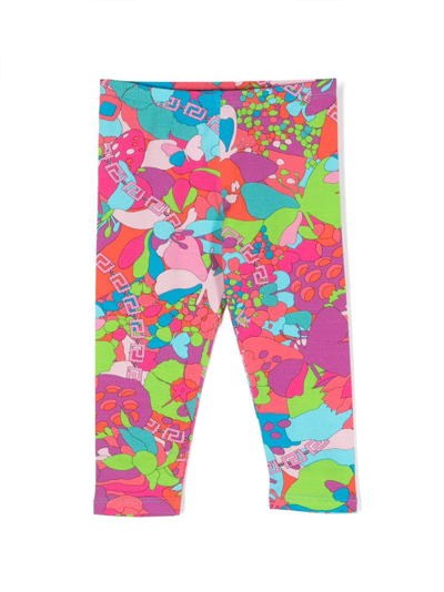 Versace Babies' Floral-print Stretch-cotton Leggings In Multi