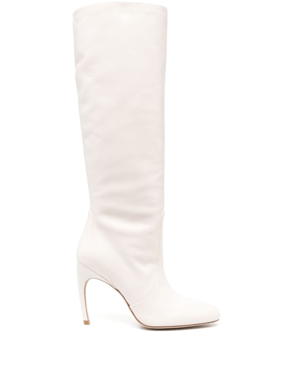 Stuart Weitzman Luxecurve 100mm Leather Boots In White