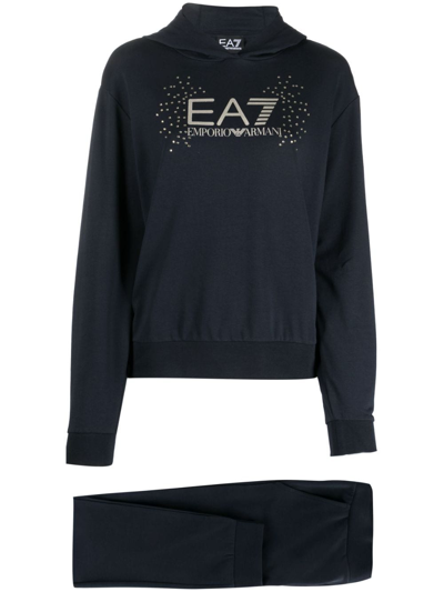 Ea7 Logo-print Cotton Tracksuit Set In Blue