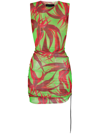 Louisa Ballou Heatwave Asymmetric Ruched Floral-print Stretch-tulle Dress In Green