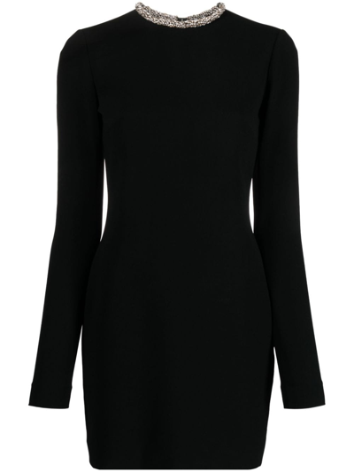 Stella Mccartney + Net Sustain Crystal-embellished Open-back Stretch-crepe Mini Dress In Black