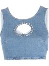 7 FOR ALL MANKIND CRYSTAL-EMBELLISHED DENIM TANK TOP