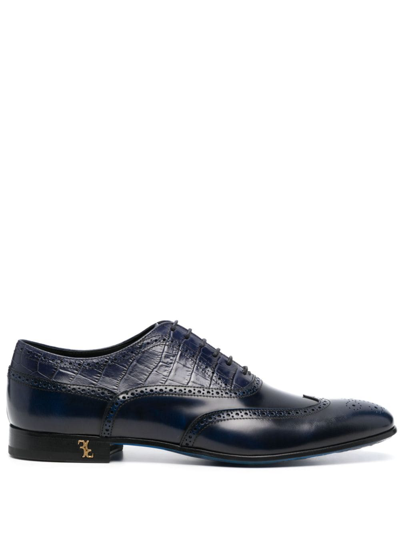 Billionaire Crocodile-effect Leather Derby Shoes In Blue