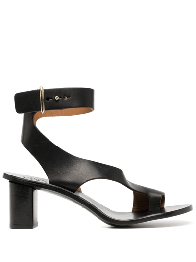 Atp Atelier Volparo Leather Cutout Heeled Sandals In Black