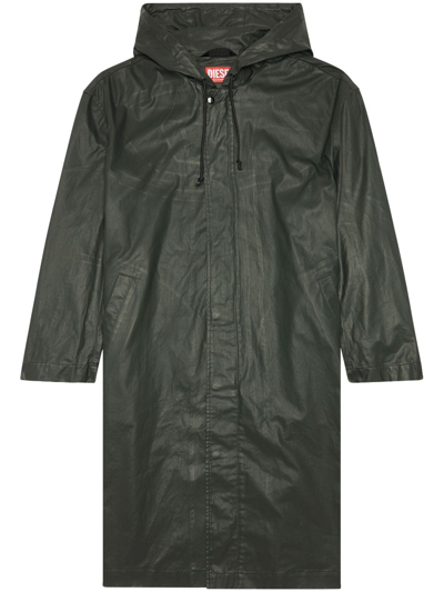 Diesel Embroidered-logo Hooded Coat In Black