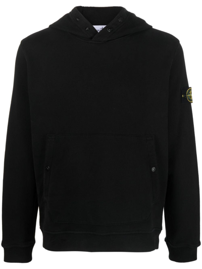 Stone Island Compass-patch Cotton Hoodie In Black