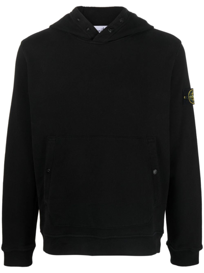 Stone Island Compass-motif Drawstring Cotton Hoodie In Black