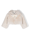 Monnalisa Bow-detail Faux-fur Jacket In Neutrals