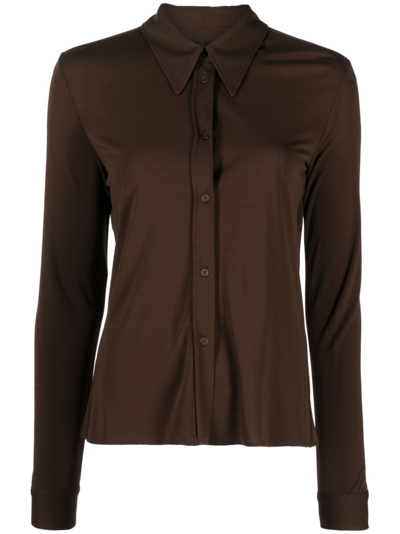 Nili Lotan Celestine Mesh Button-front Shirt In Brown