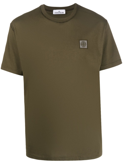Stone Island Compass-patch Cotton T-shirt In Olive