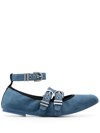 Stuart Weitzman Maverick Denim Flat Ballerina Shoes In Blue