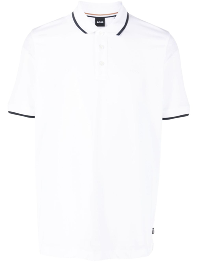 Hugo Boss Logo-embossed Cotton Polo Shirt In White