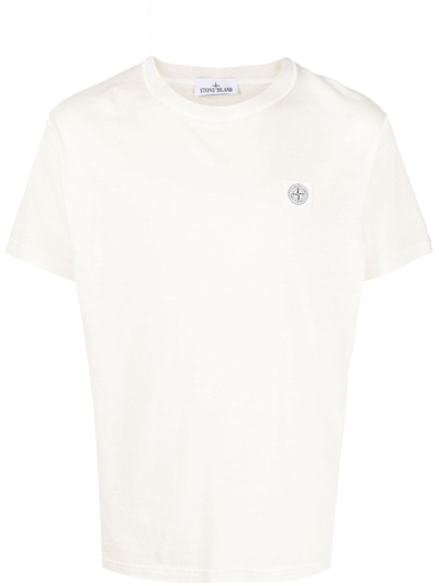 Stone Island Compass-patch Cotton T-shirt In White