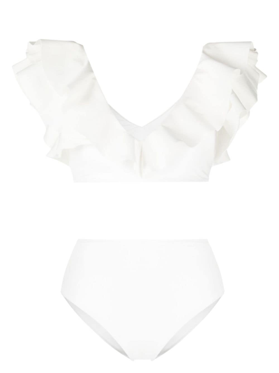 Maygel Coronel Mila Ruffled High-waist Bikini Set In White