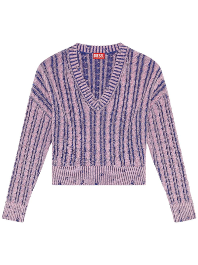 Diesel Chunky Jumper In Two-tone Cotton In Violet