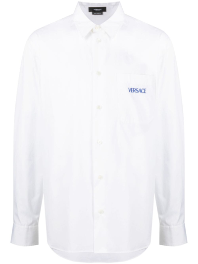Versace The Column-print Poplin Shirt In White