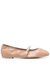 Stuart Weitzman Goldie Faux Pearl-embellished Leather Ballet Flats In Pink