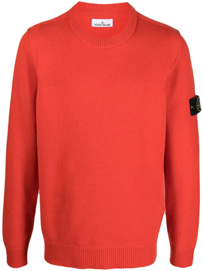 Stone Island Compass-patch Knitted Jumper In Red