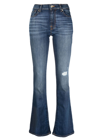 7 For All Mankind Mid-rise Straight-leg Ripped Jeans In Blue