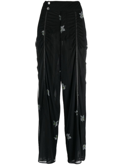 Pinko Floral-print High-waisted Trousers In Black
