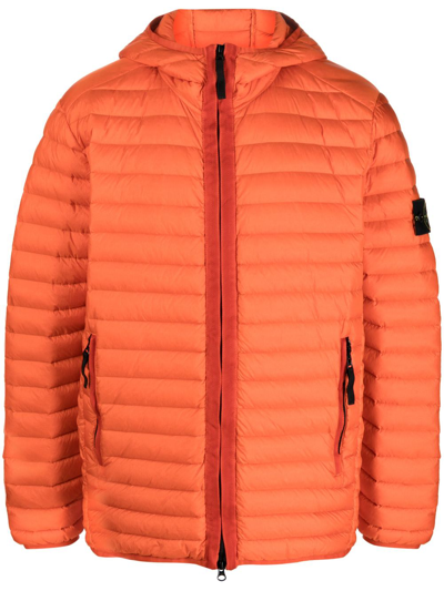 Stone Island Compass-patch Padded Jacket In Orange