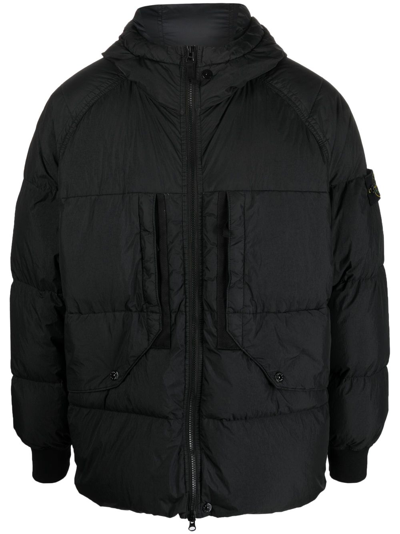 Stone Island Compass-patch Puffer Jacket In Nero