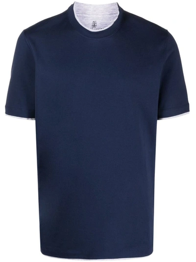 Brunello Cucinelli Crew-neck Cotton T-shirt In Blue