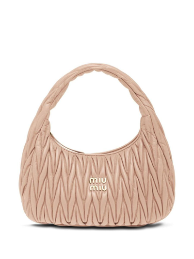 Miu Miu Miu Wander Matelassé Nappa Leather Hobo Bag In Cammeo