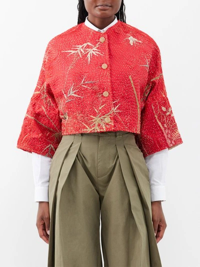 By Walid Bella Cropped 19th-century Silk Jacket In Red