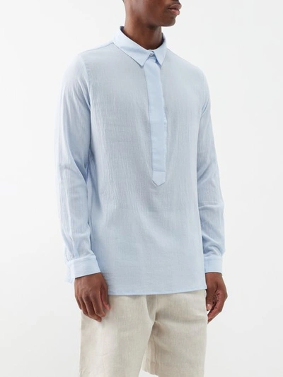 Albus Lumen Fidera Puckered Cotton-muslin Shirt In Light Blue