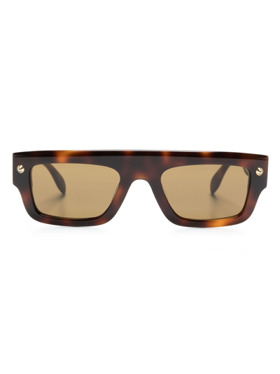 Alexander Mcqueen Spike Studs Rectangular-frame Sunglasses In Brown