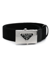 Prada Triangle Logo Saffiano Leather Belt In Black