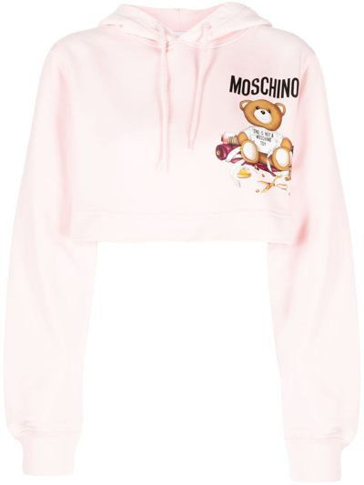Moschino Teddy Bear Cropped Hoodie In Pink