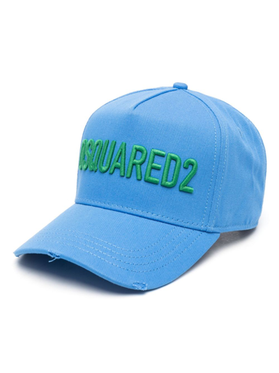 Dsquared2 Distressed-effect Logo-embroidered Cap In Blue