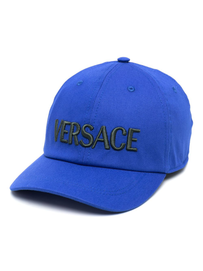 Versace Embroidered-logo Baseball Cap In Bright Blue