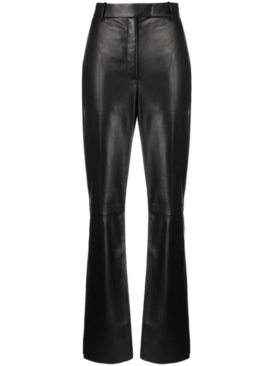 Ferragamo High-waisted Flared Leather Pants In Black